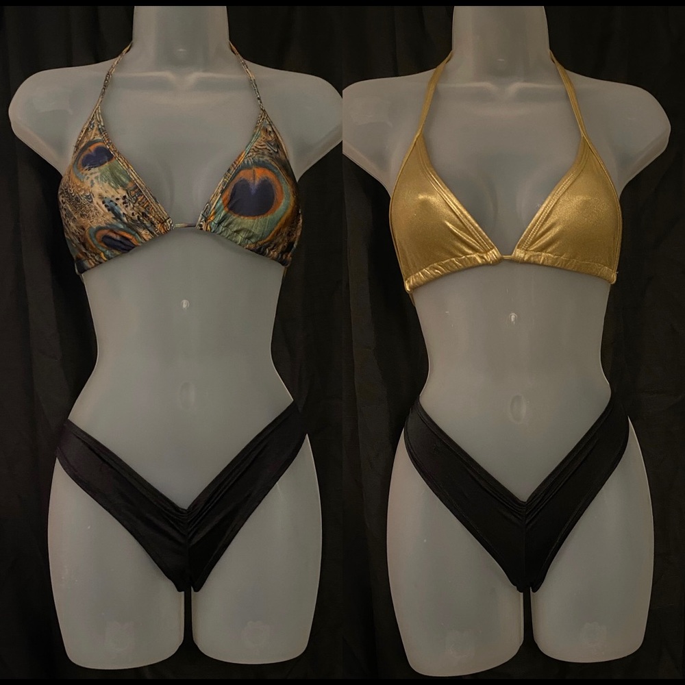 Small Peacock Gold Metallic Bikini Swimsuit Tops